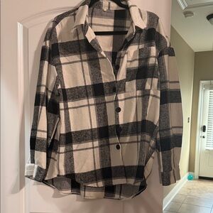 SHEIN Black and White Plaid Utility Jacket